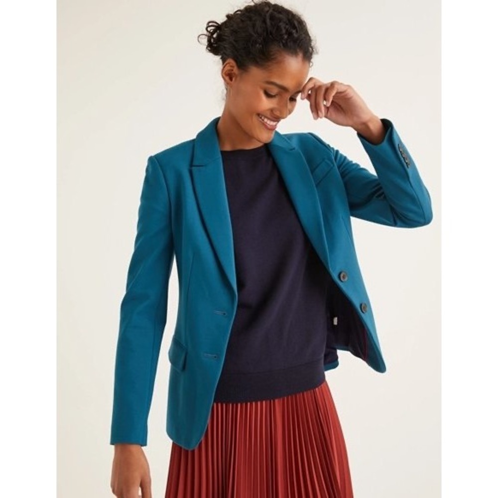 Boden Ponte Blazer Womens US 8R Blue Stretch Knit Jacket Workwear Preppy Sleek